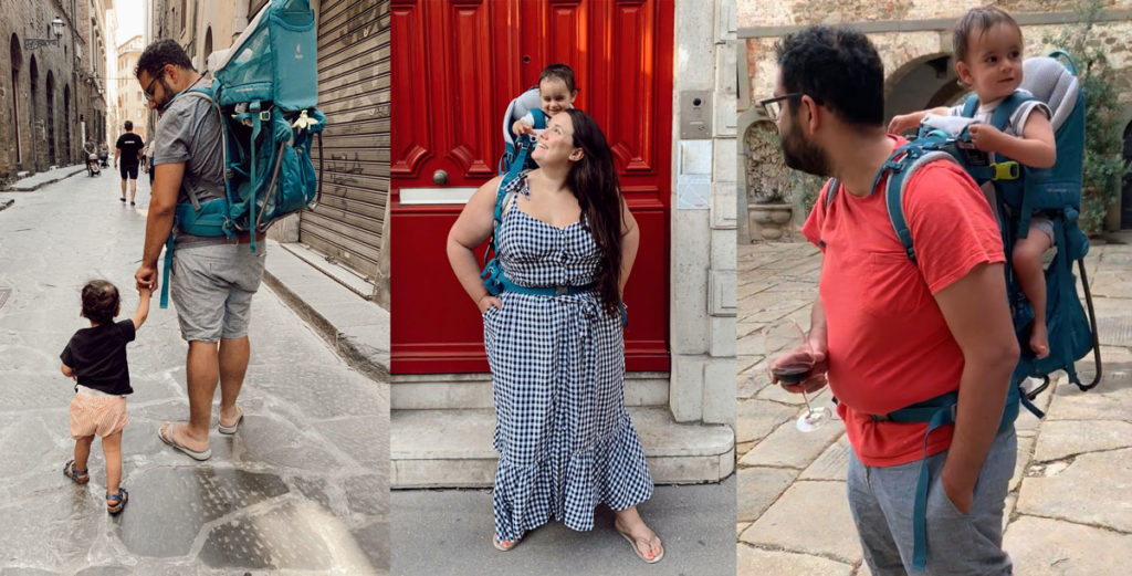 plus size babywearing mom and dad traveling